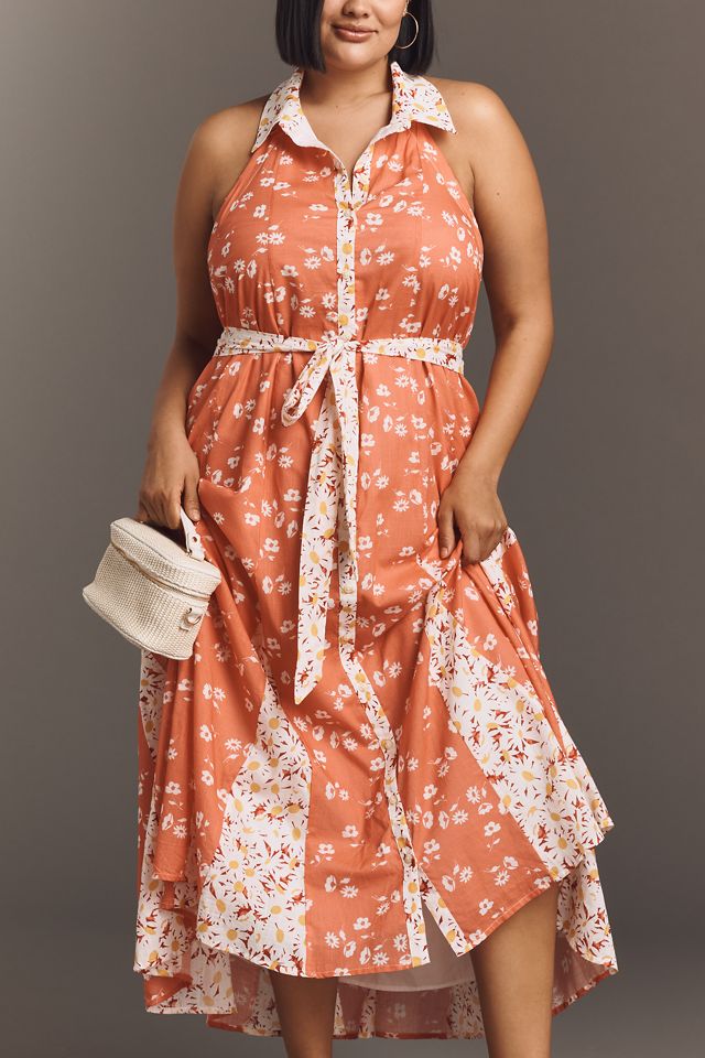 Maeve Halter Open-Back Godet Midi Shirt Dress #6