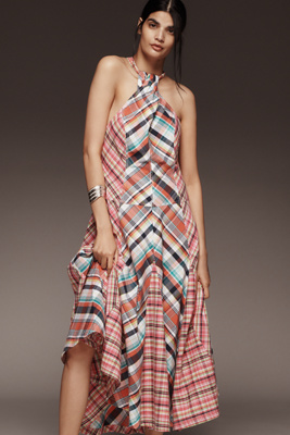PILCRO PATCHWORK HALTER MIDI DRESS 
