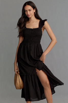 anthropologie The Peregrine Midi Dress: Square-Neck Edition Black