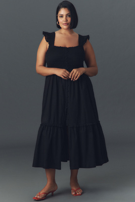 By Anthropologie The Peregrine Midi Dress: Square-neck Edition In Black
