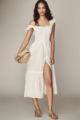 By Anthropologie The Peregrine Midi Dress: Square-neck Edition In White