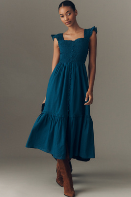 By Anthropologie The Peregrine Square-neck Midi Dress In Blue