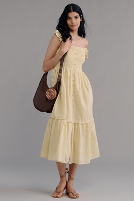 By Anthropologie The Peregrine Midi Dress: Square-neck Edition In Yellow