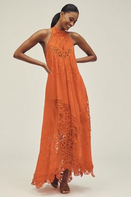 By Anthropologie Halter Cutwork Lace Dress