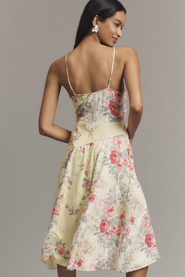 By Anthropologie Sleeveless Patchwork Slip Midi Dress