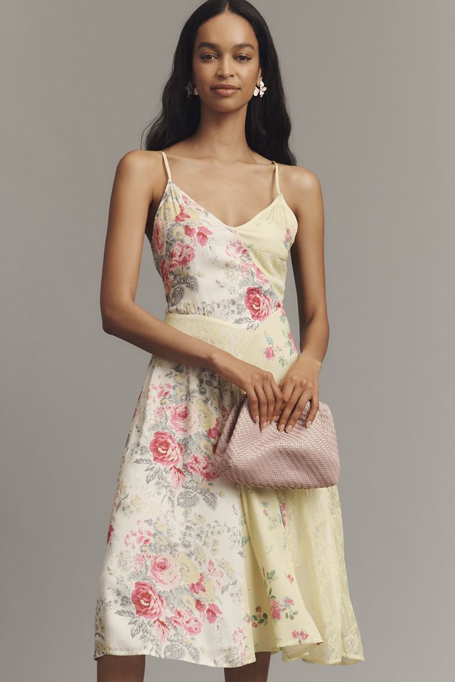 By Anthropologie Sleeveless Patchwork Slip Midi Dress