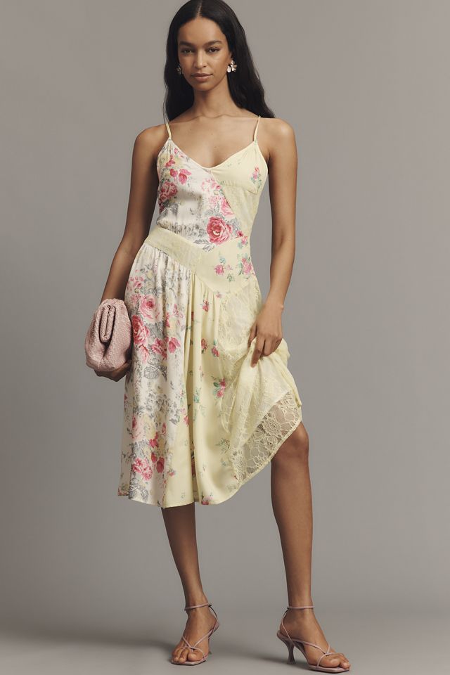 By Anthropologie Sleeveless Patchwork Slip Midi Dress