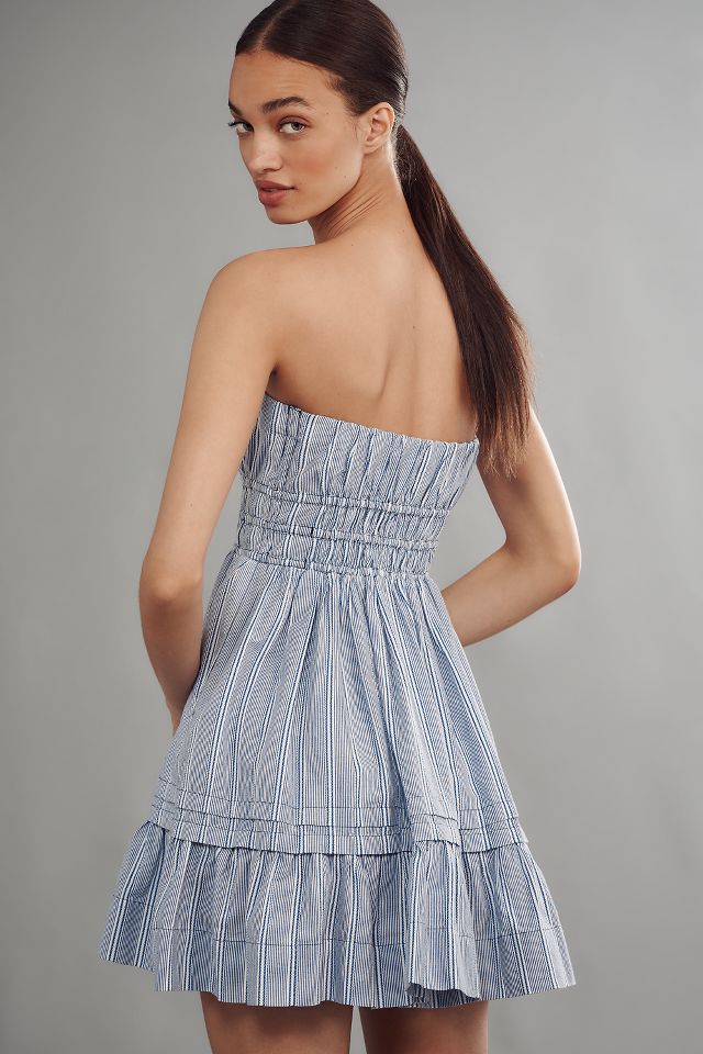 Somerset Strapless Mini Dress - Blue Striped