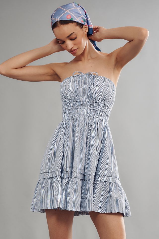 Somerset Strapless Mini Dress - Blue Striped