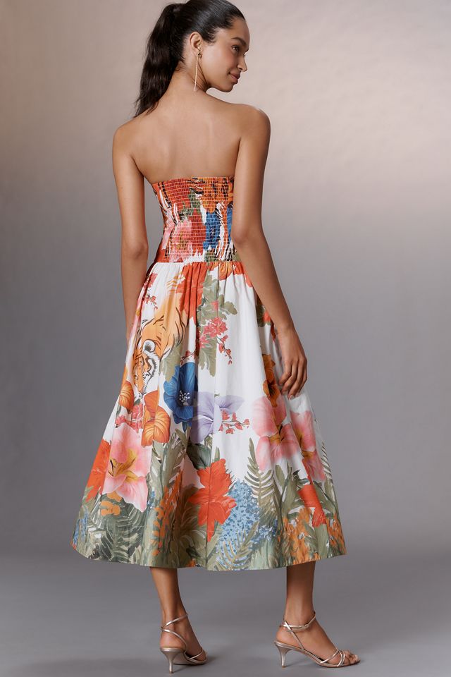 Maeve Strapless Tiger Printed Midi Dress #1