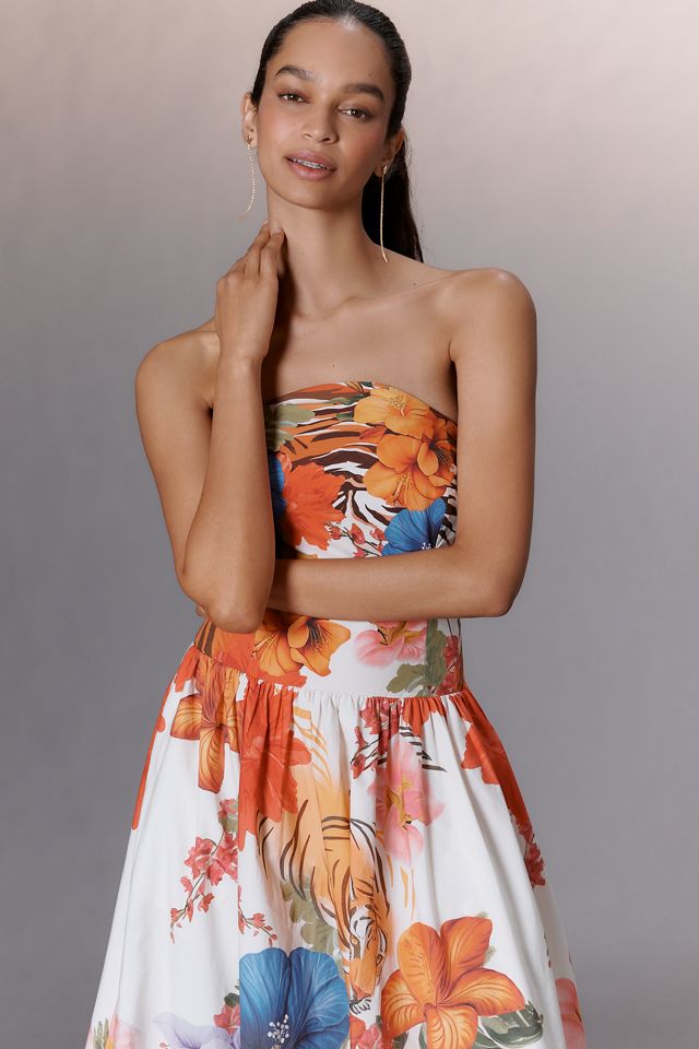 Maeve Strapless Tiger Printed Midi Dress #3