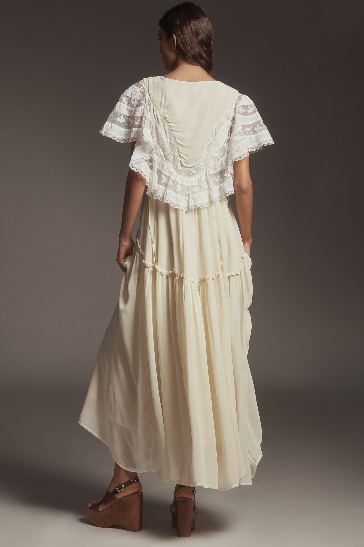 By Anthropologie V-Neck Flutter-Sleeve Midi Dress