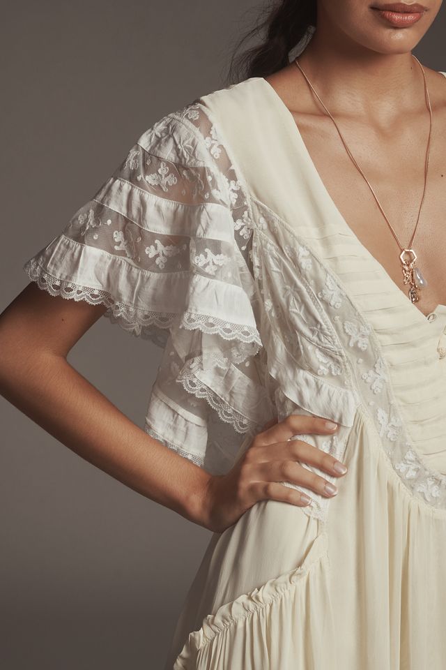 By Anthropologie V-Neck Flutter-Sleeve Midi Dress