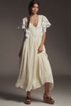By Anthropologie V-Neck Flutter-Sleeve Midi Dress