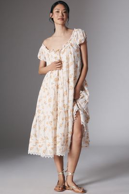 By Anthropologie Abito Midi a Girocollo con Maniche Corte
