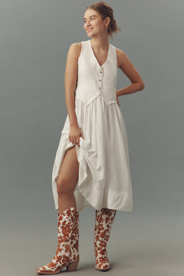 PILCRO SLEEVELESS VEST TWOFER MIDI DRESS 