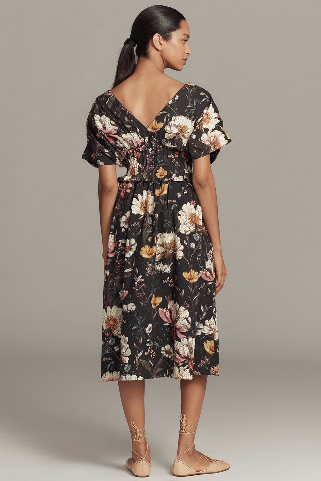 By Anthropologie V-Neck Zip-Front Midi Dress