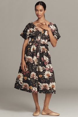 Robe mi-longue zippée à encolure en V By Anthropologie