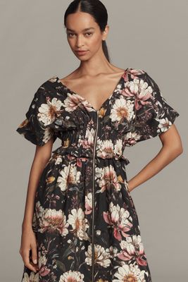 By Anthropologie V-Neck Zip-Front Midi Dress