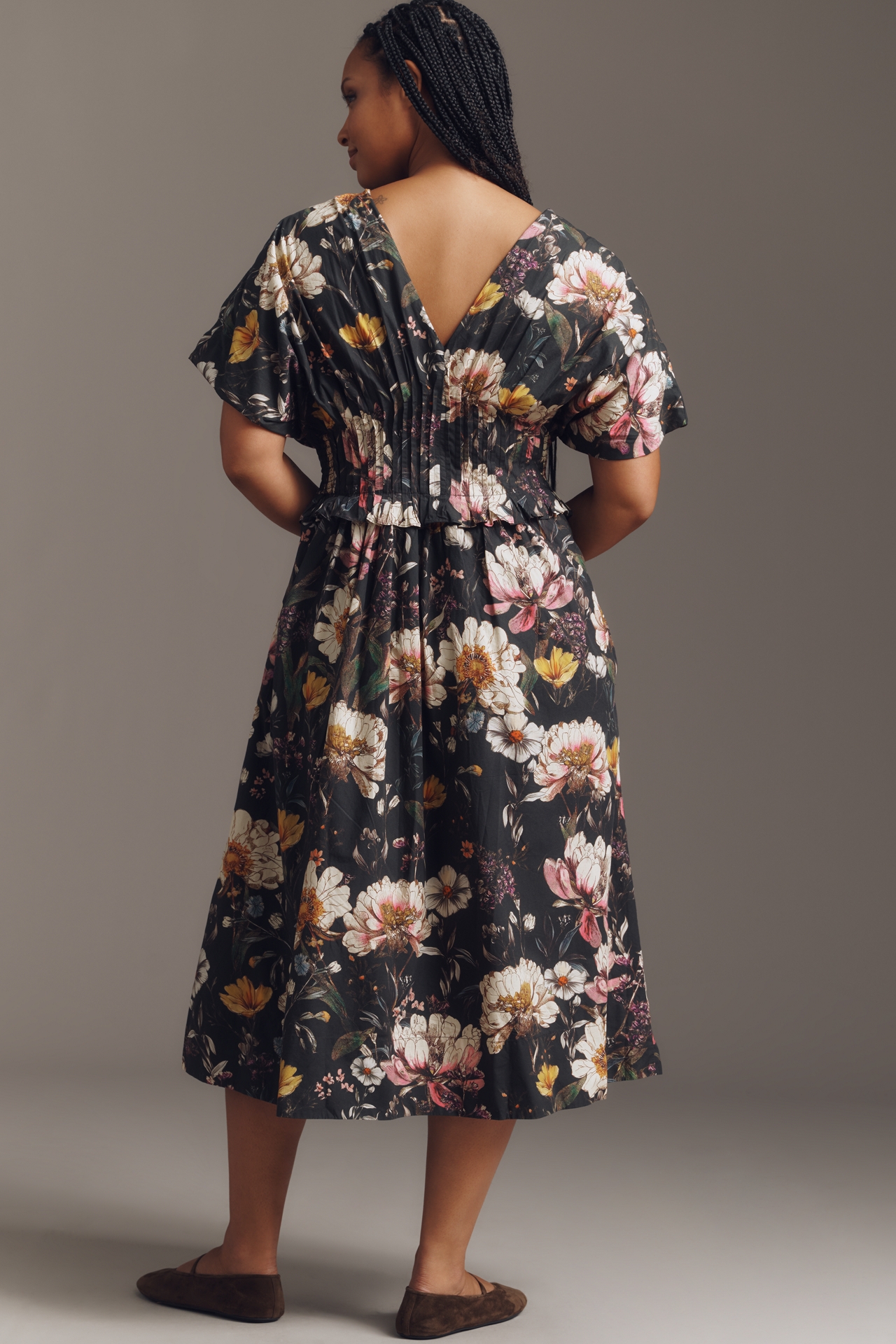 By Anthropologie V-Neck Zip-Front Midi Dress