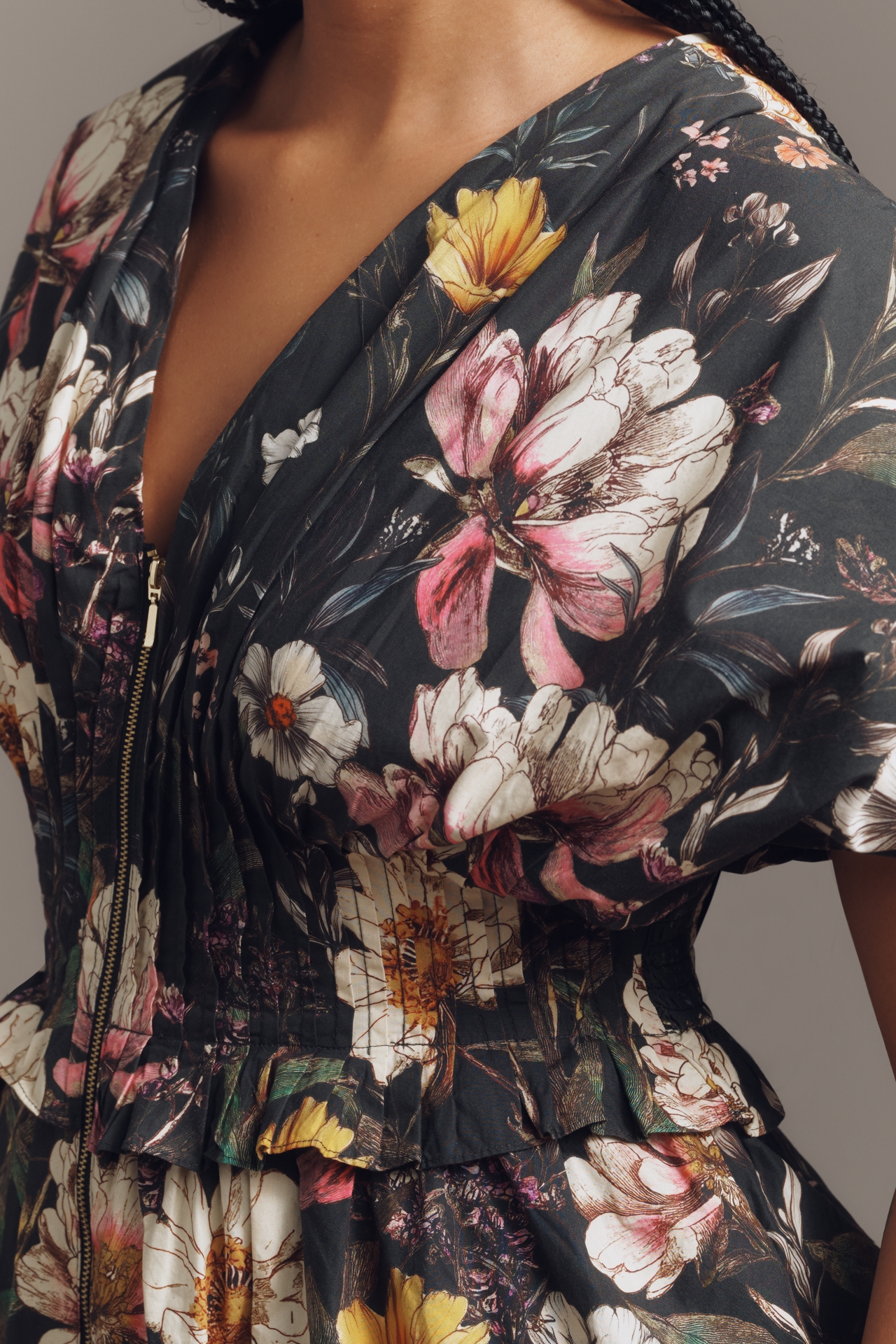 By Anthropologie V-Neck Zip-Front Midi Dress