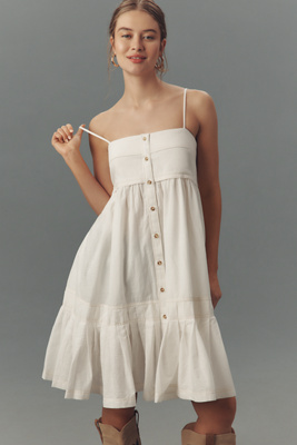 PILCRO SLEEVELESS RUFFLE-HEM MIDI DRESS 