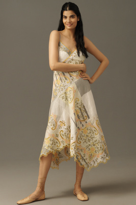 By Anthropologie Sleeveless V-neck Asymmetric Midi Dress In Sand