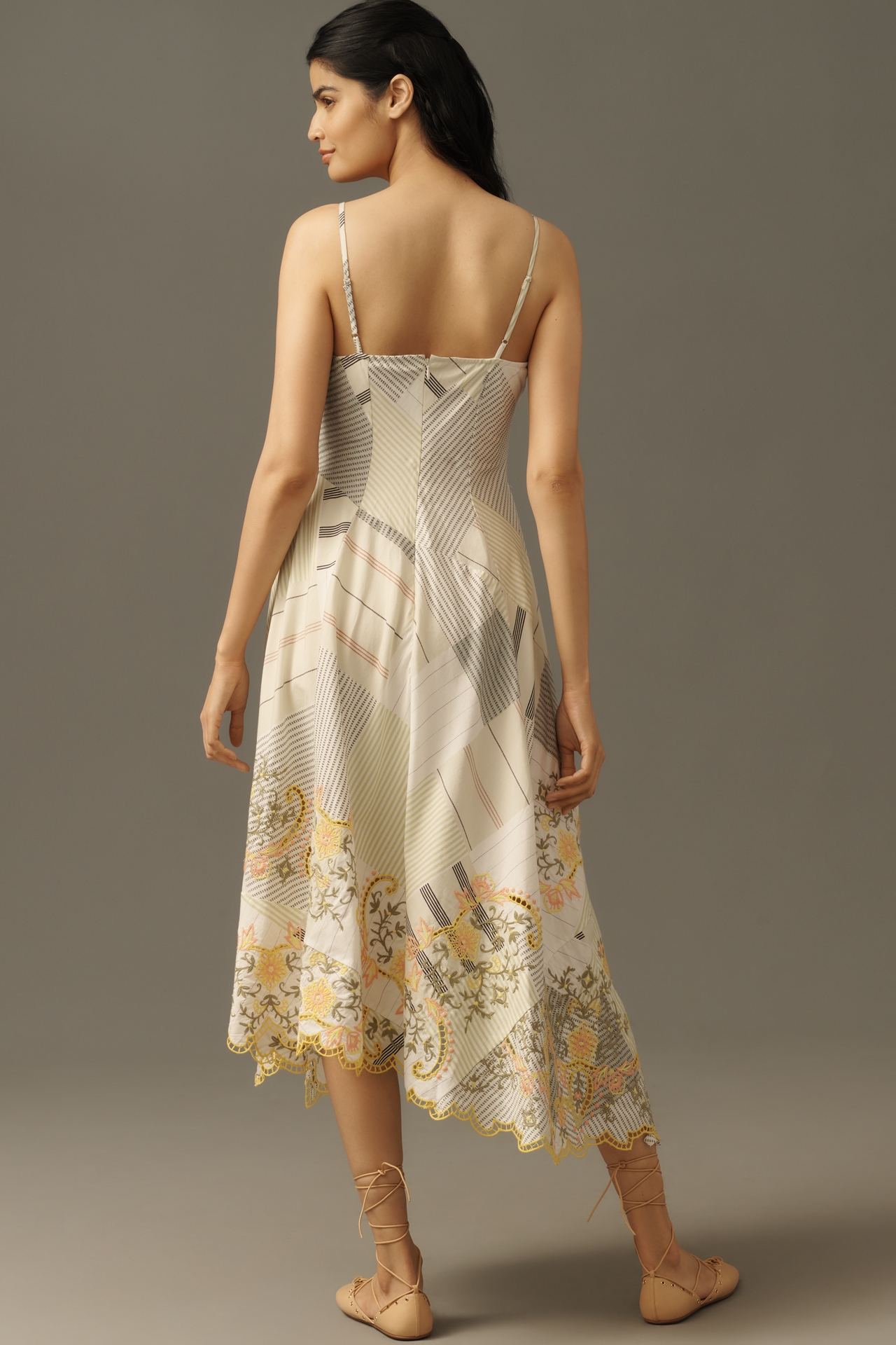 By Anthropologie Sleeveless V-Neck Asymmetric Midi Dress