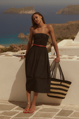 anthropologie By Anthropologie Cotton Poplin Strapless Midi Dress Black