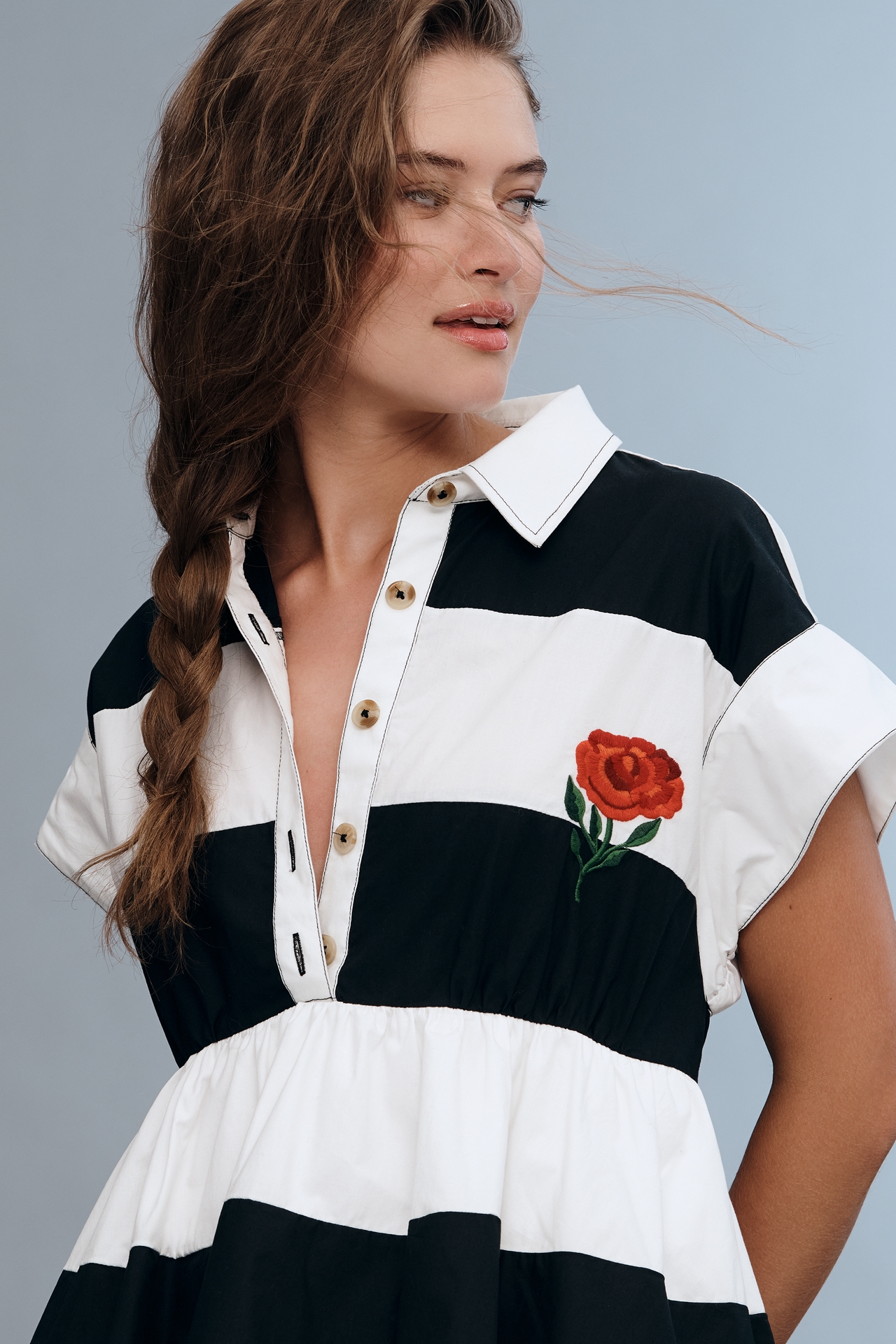 Maeve Short-Sleeve Rugby Swing Mini Dress