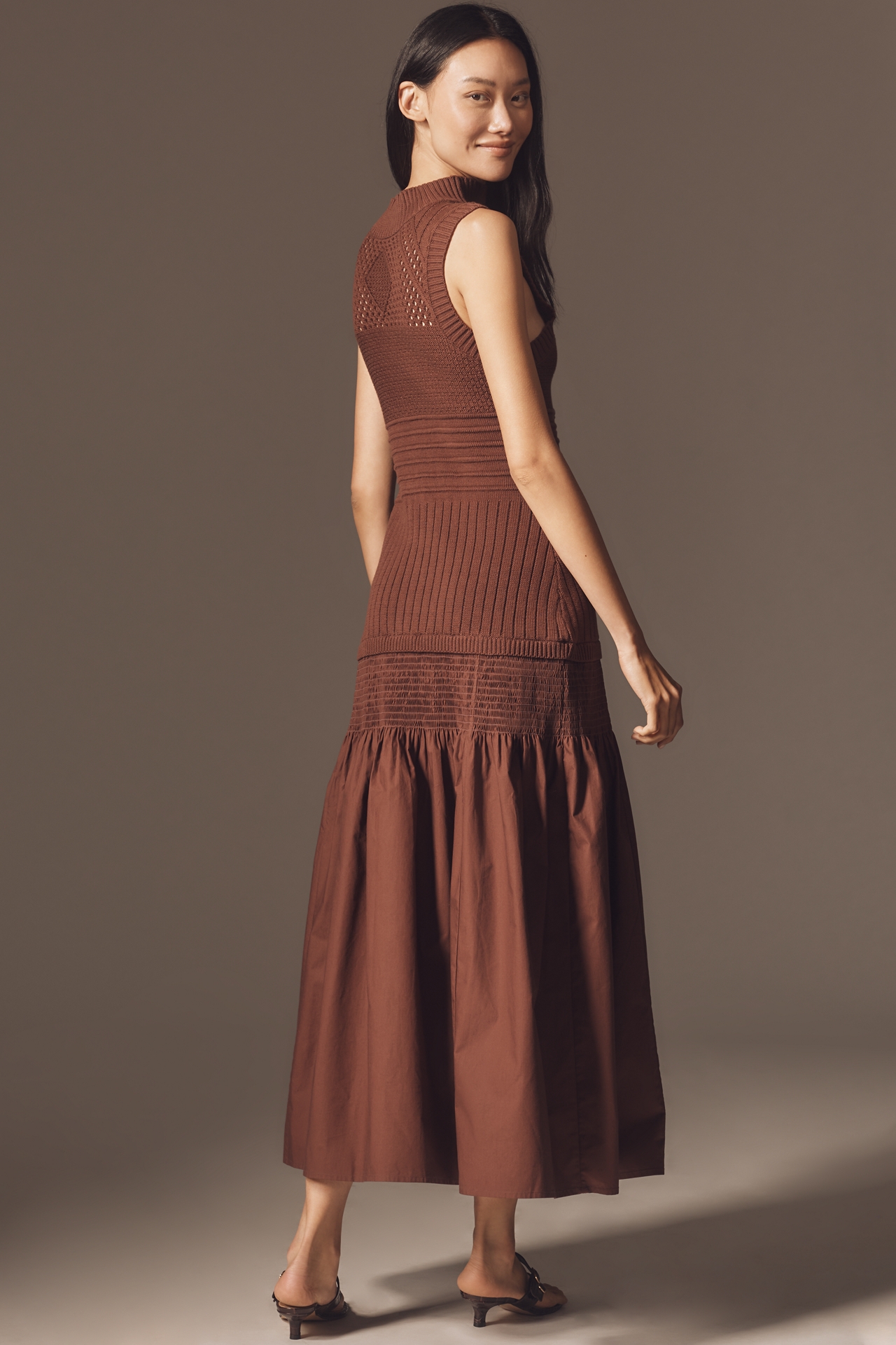 By Anthropologie Sleeveless Mock-Neck Drop-Waist Sweater Midi Dress