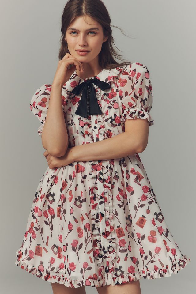 Anisa Makhoul x Maeve Puff-Sleeve Collared Bow-Front Pleated Mini Dress #3