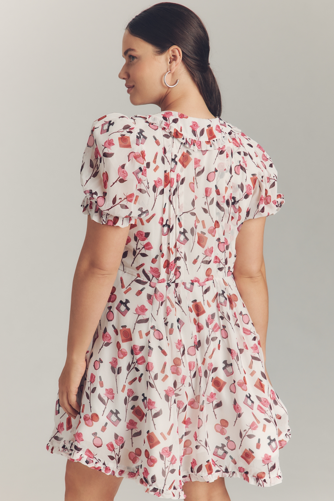 Anisa Makhoul x Maeve Puff-Sleeve Collared Bow-Front Pleated Mini Dress