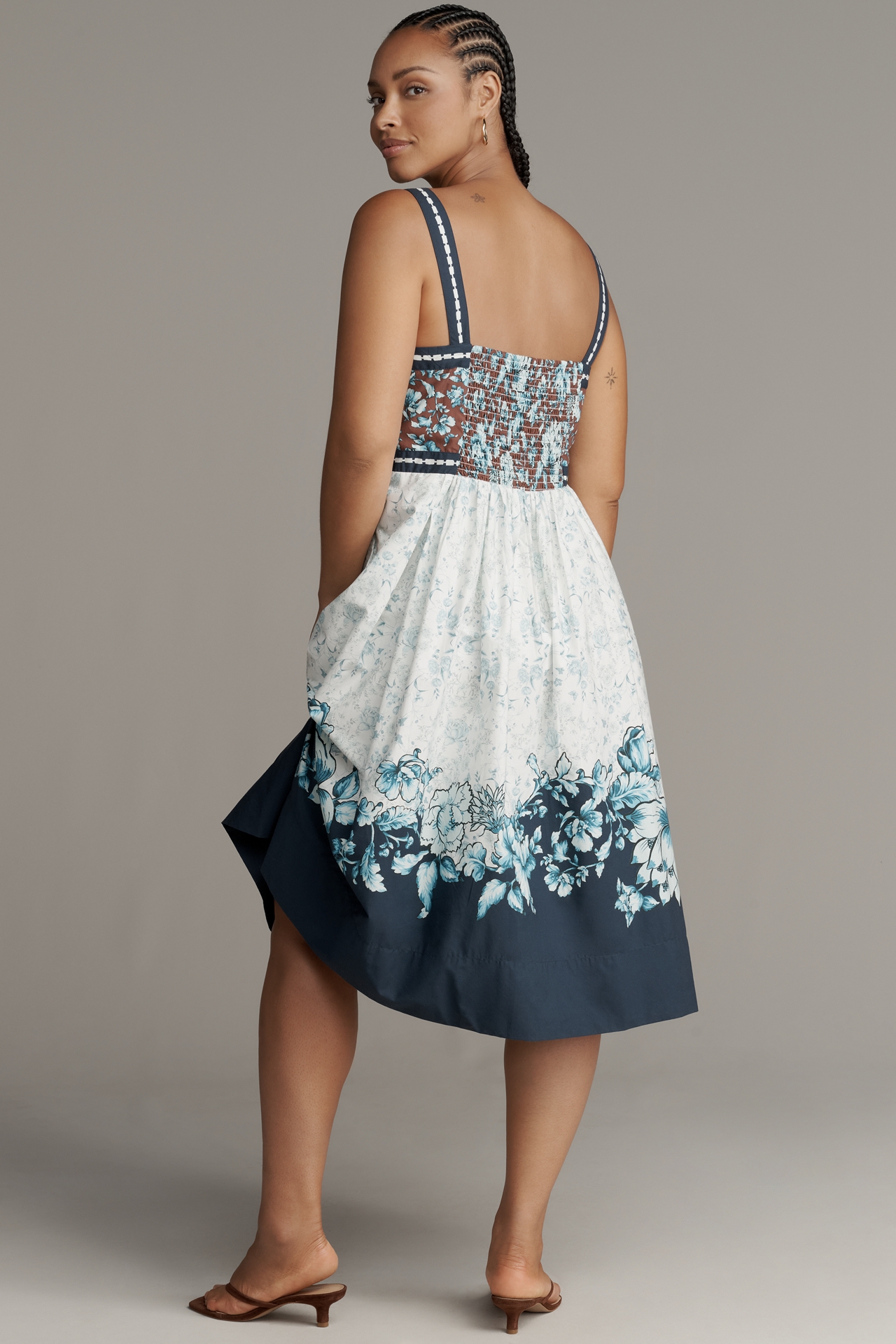 Maeve Sleeveless Square-Neck Button-Front Midi Dress
