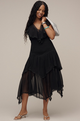By Anthropologie Short-sleeve V-neck Ruffle Midi Dress