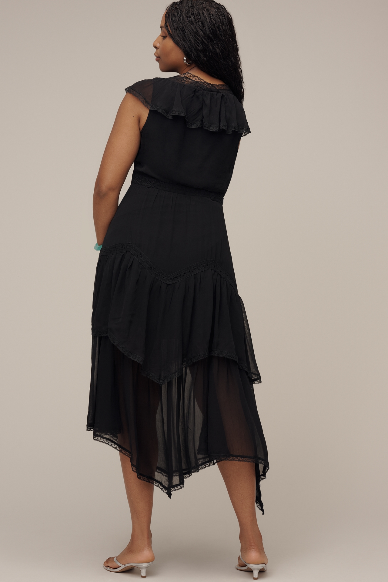 By Anthropologie Short-Sleeve V-Neck Ruffle Midi Dress