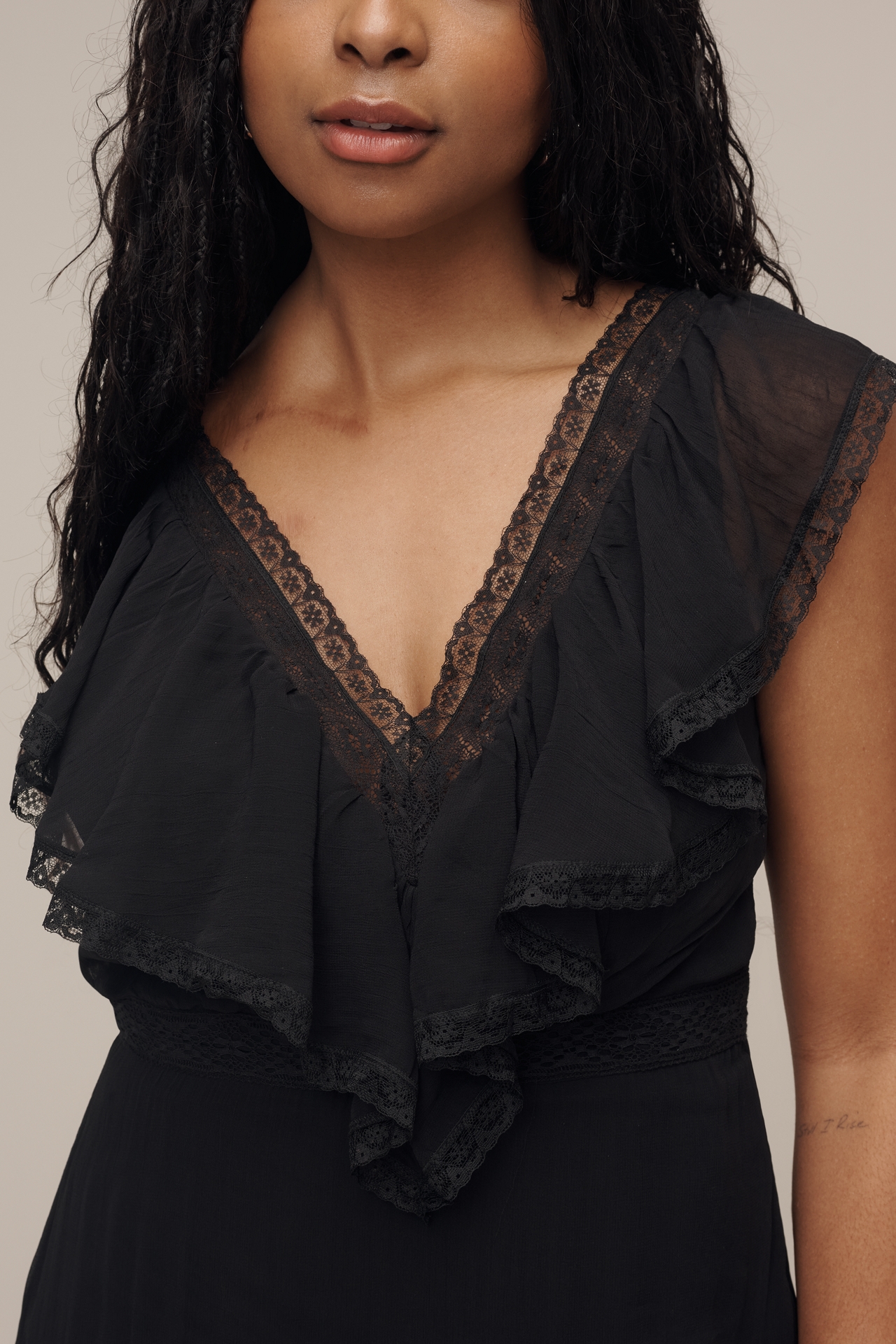 By Anthropologie Short-Sleeve V-Neck Ruffle Midi Dress
