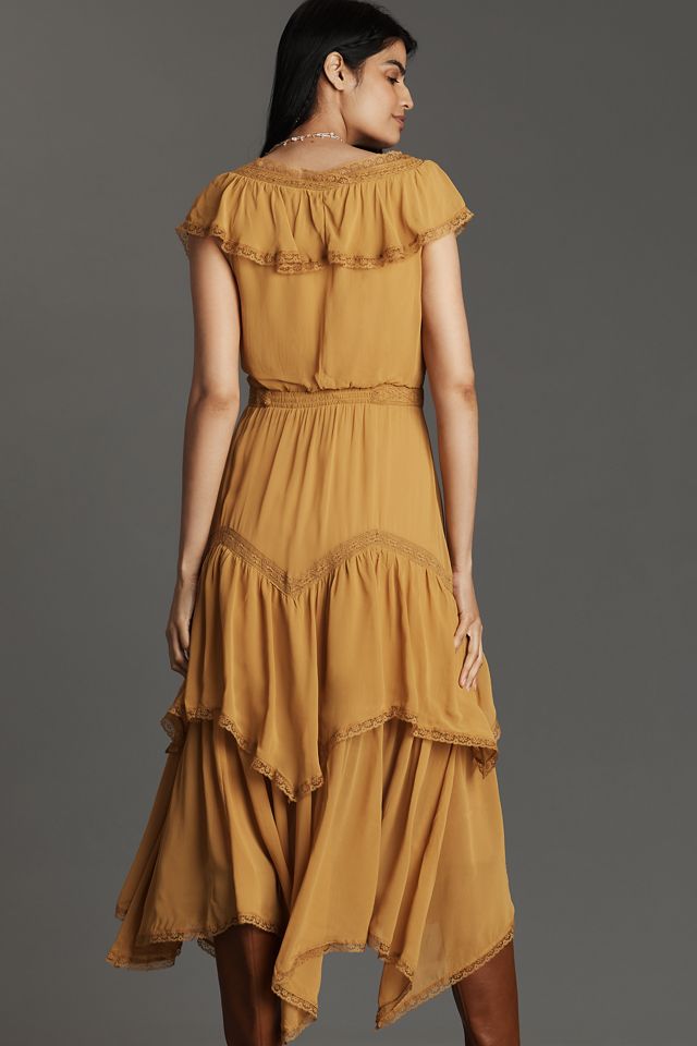 By Anthropologie Short-Sleeve V-Neck Ruffle Midi Dress #3
