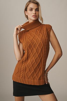 By Anthropologie Turtleneck Cable-Knit Twofer Mini Dress