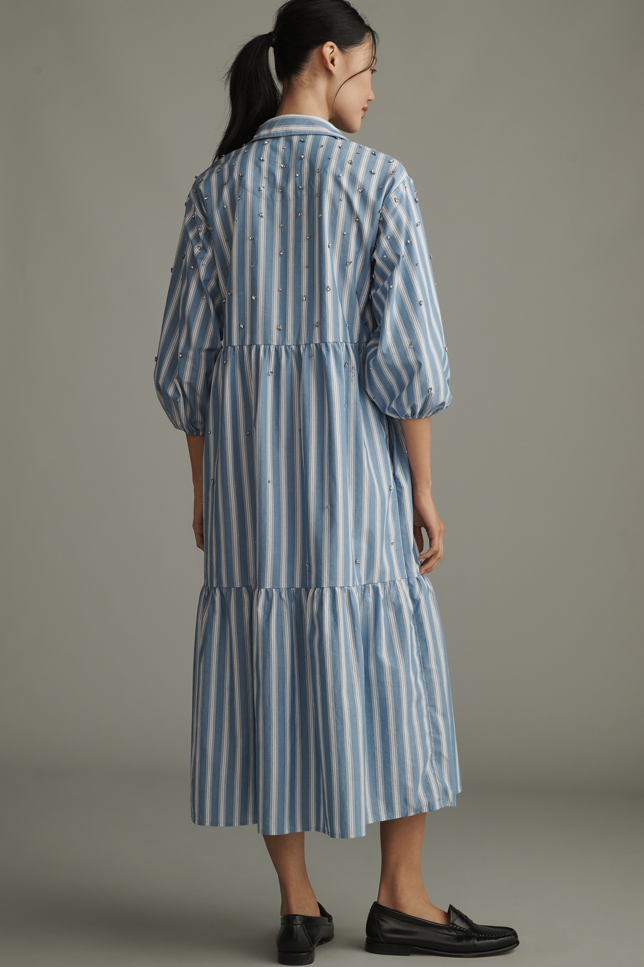 The Bettina Embellished Tiered Shirt Dress by Maeve