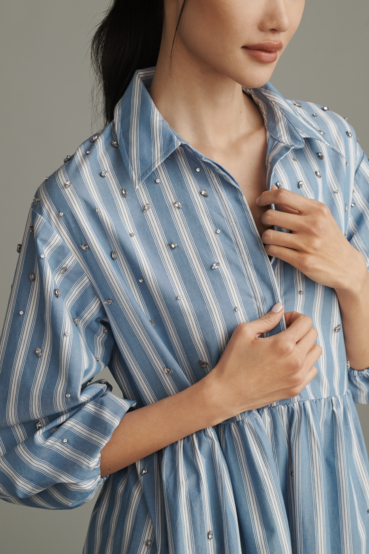The Bettina Embellished Tiered Shirt Dress by Maeve