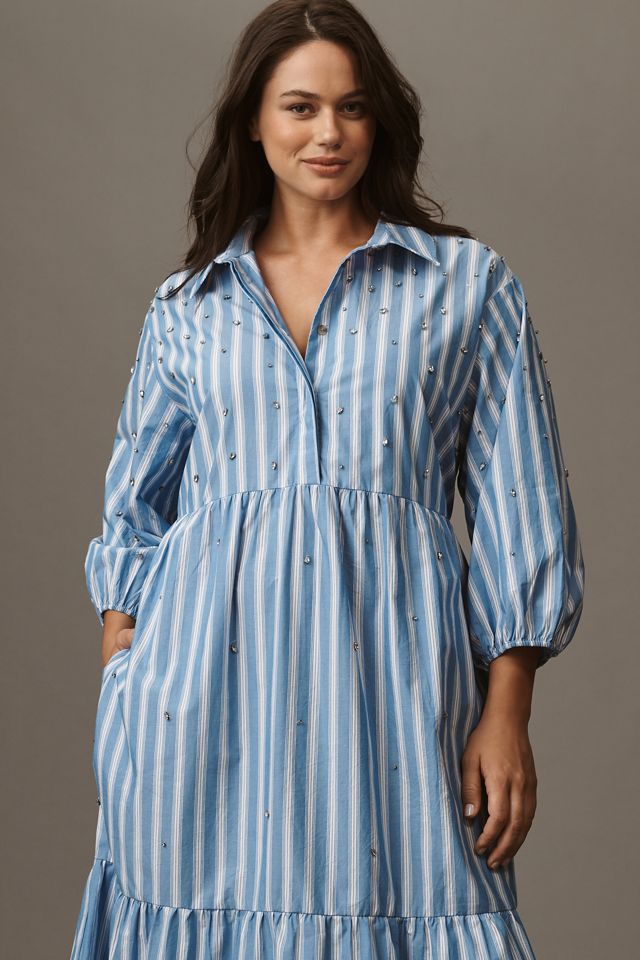 The Bettina Embellished Tiered Shirt Dress by Maeve #5