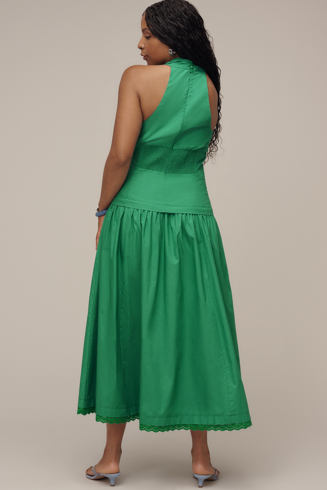 Maeve Halter V-Neck Drop-Waist Midi Dress