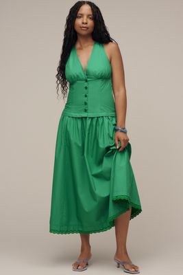 Maeve Halter V-Neck Drop-Waist Midi Dress