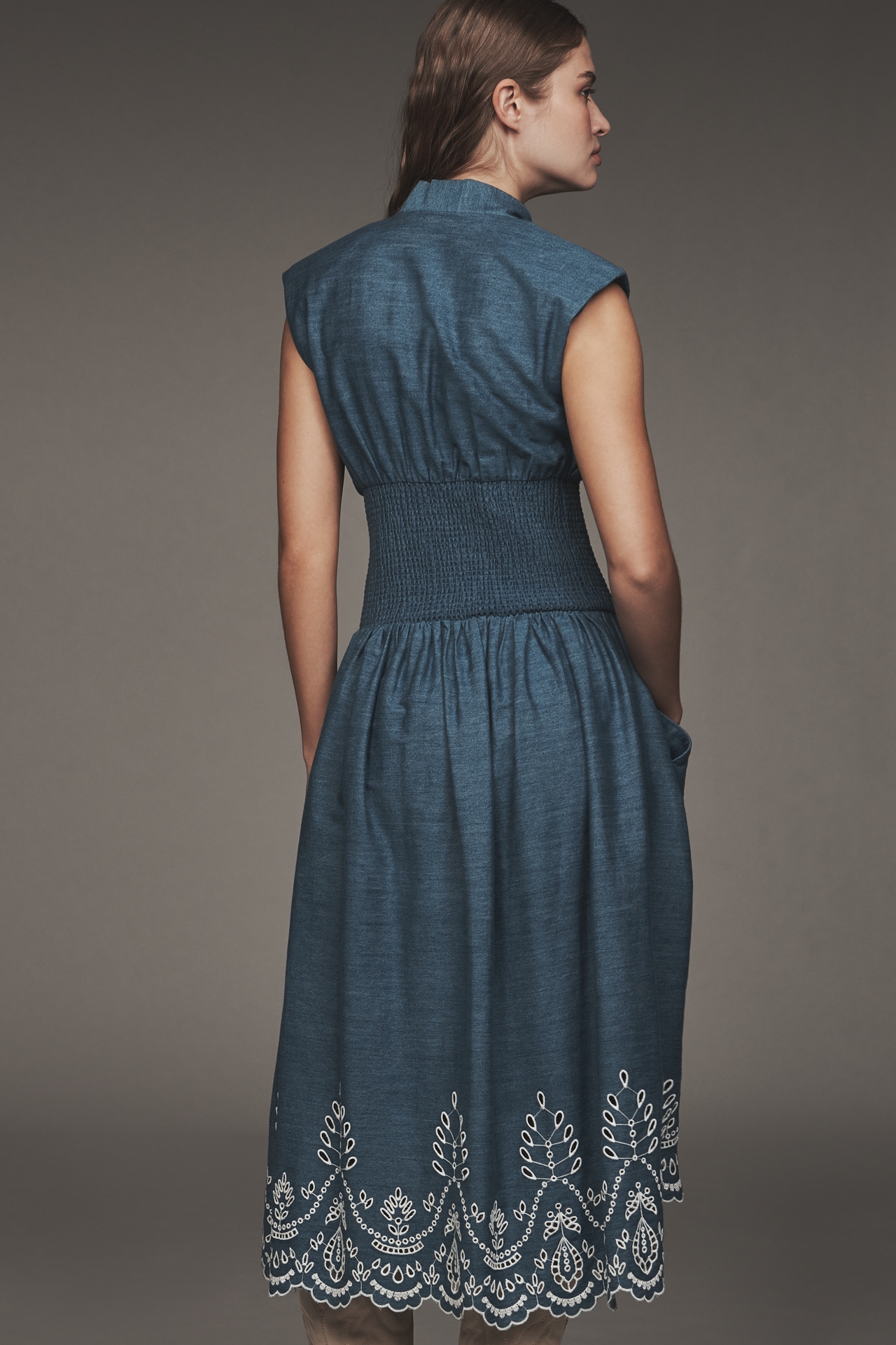 The Tommie Denim Eyelet Trim Dress