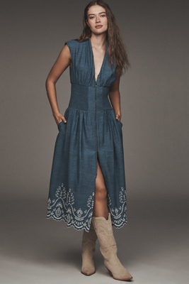 The Tommie Denim Eyelet Trim Dress