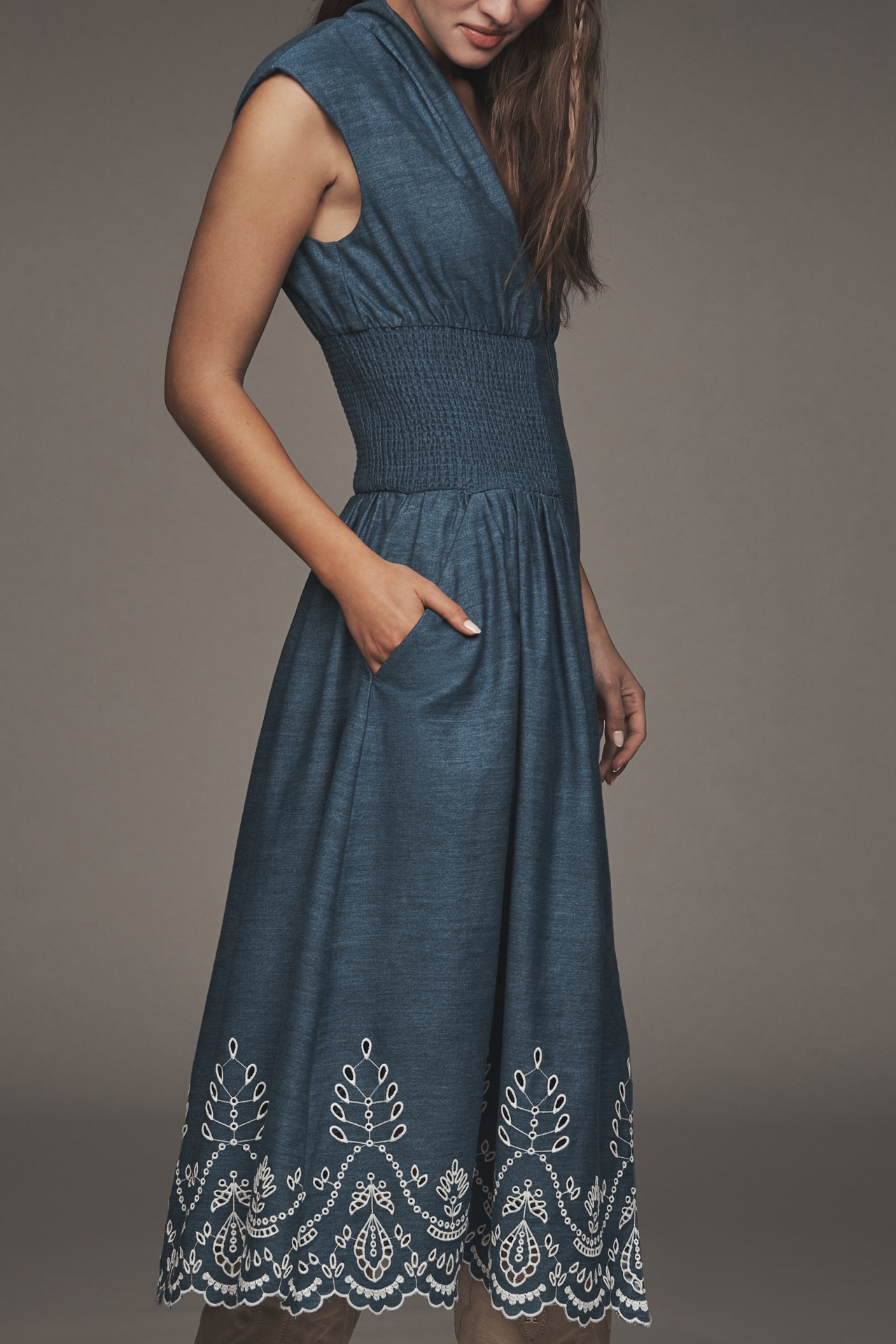 The Tommie Denim Eyelet Trim Dress