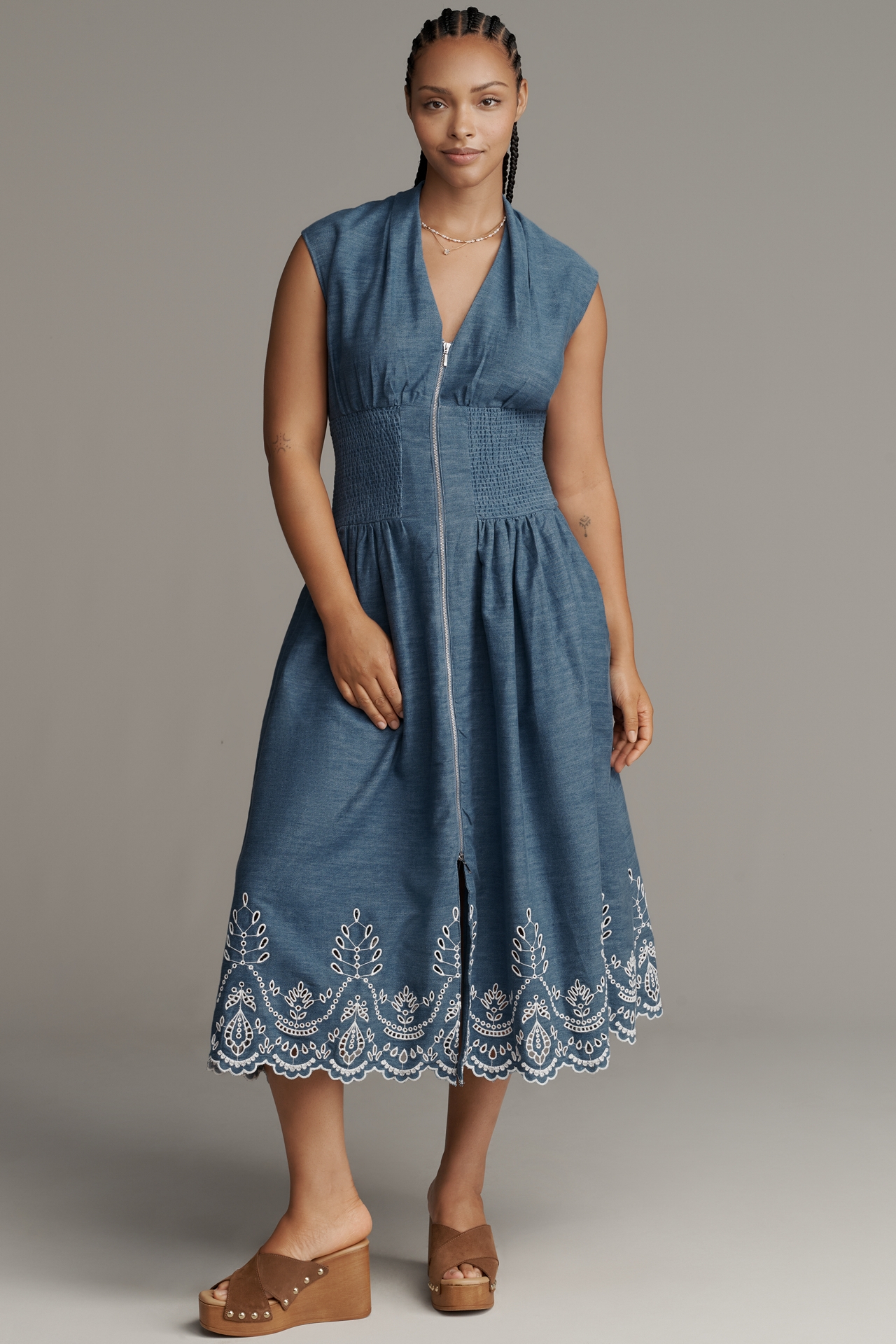 The Tommie Denim Eyelet Trim Dress