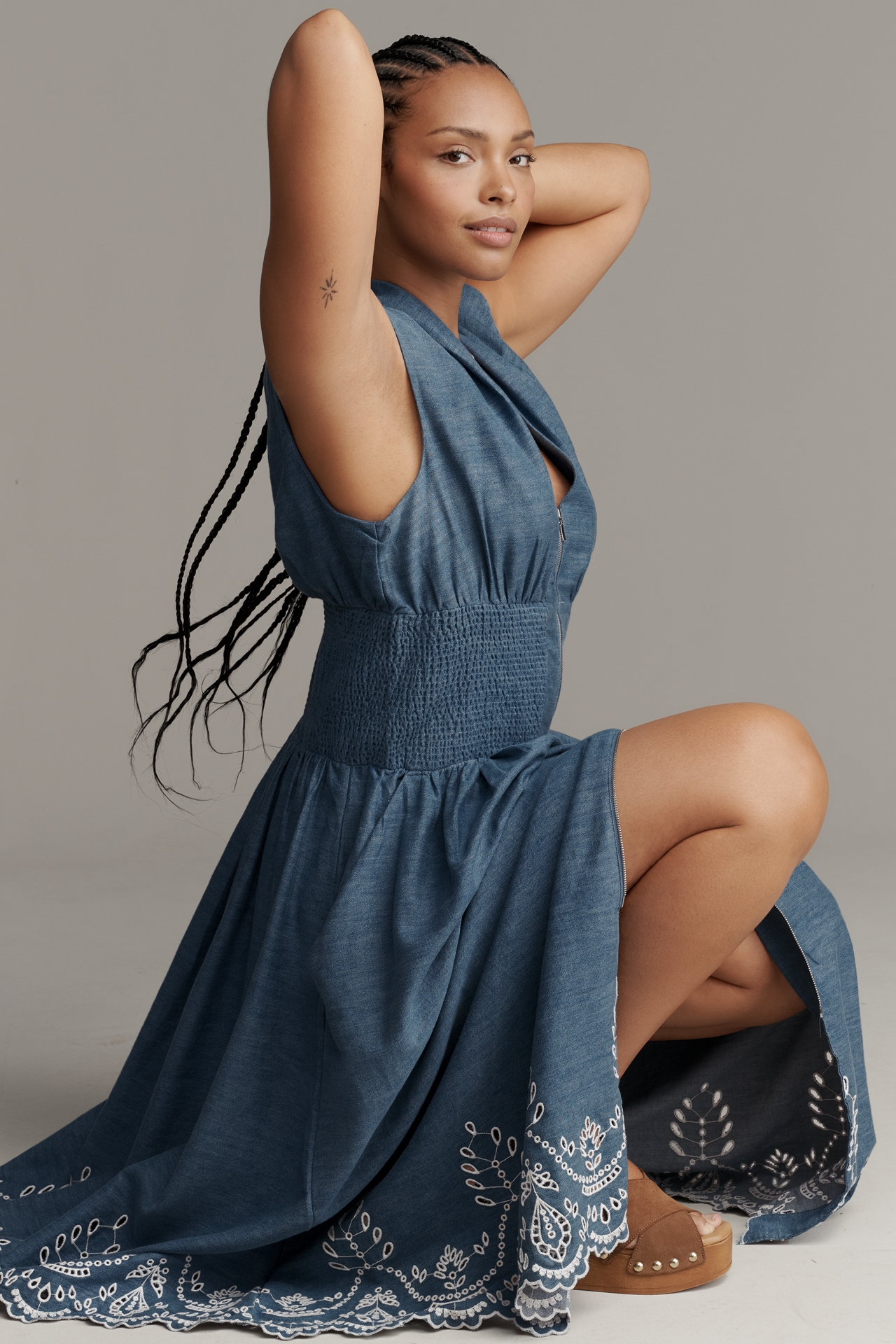 The Tommie Denim Eyelet Trim Dress