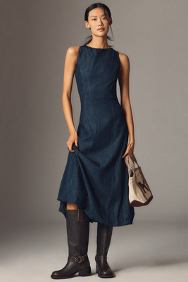 By Anthropologie Boat-Neck Denim Bubble Midi Dress product page
